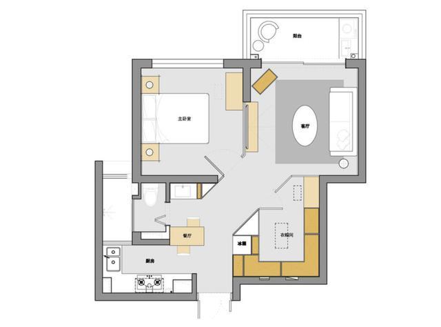 平面方案图新房建筑面积60㎡,标准的一室两厅户型,虽说原空间结构就