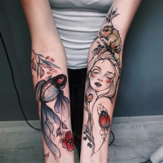 女生手臂纹身图案 腾讯网