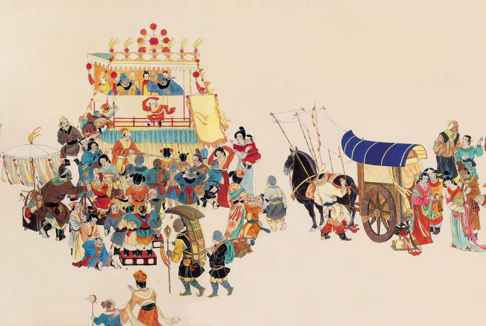 著名画家马欣乐的这幅集十年之功精心完成的国画巨制,描绘了盛唐时期