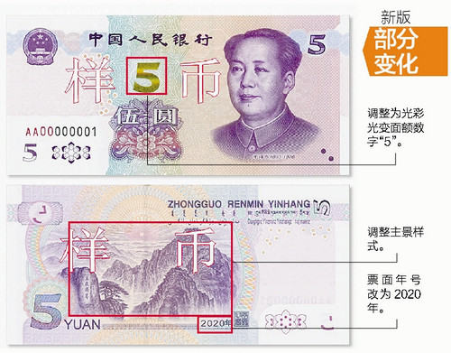 银行厦门市中心支行获悉,2020年版第五套人民币5元纸币于今日正式发行