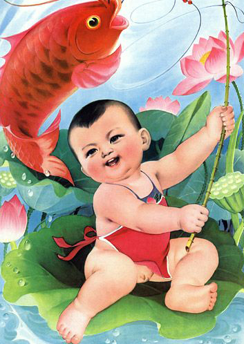 在各类题材的年画中,都有童子形象的参与,比如《财神》中的散财童子