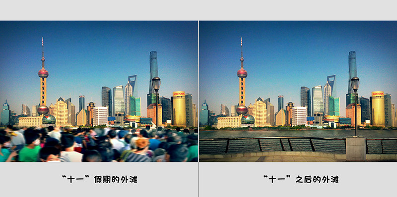 节日时和节日后外滩的巨大反差:人潮如涌 vs 空无一人