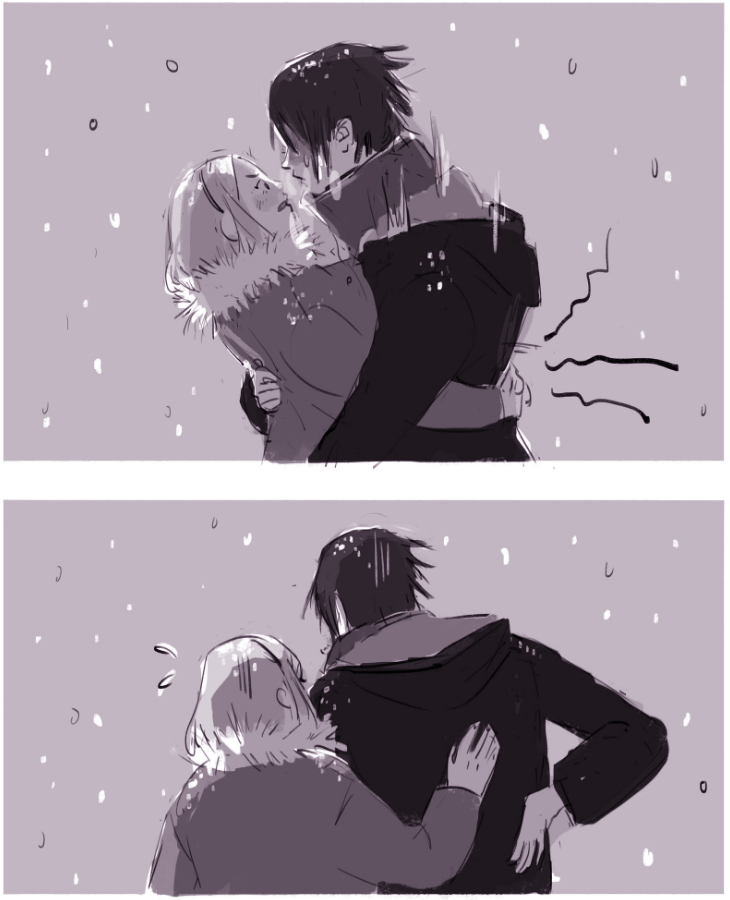 火影同人佐樱约会时下雪小樱想抱佐助却不小心抱断佐助的腰