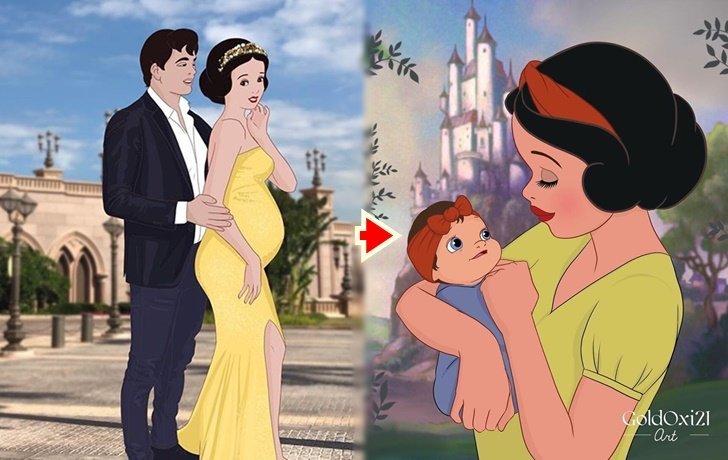 如果迪士尼公主成为母亲她会是什么样白雪公主一家太幸福了