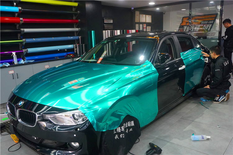 宝马三系全车改色水晶湖水绿teckwrap车身改色膜汇格车研汽车贴膜