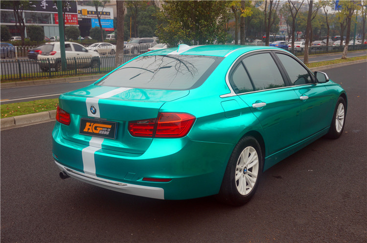 宝马三系全车改色水晶湖水绿teckwrap车身改色膜汇格车研汽车贴膜