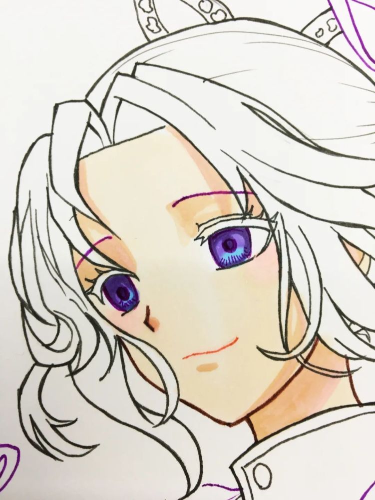 (3)紫色纤维笔画眼睛的细节(2)83号画第二层的加深(1)75 185画第一层