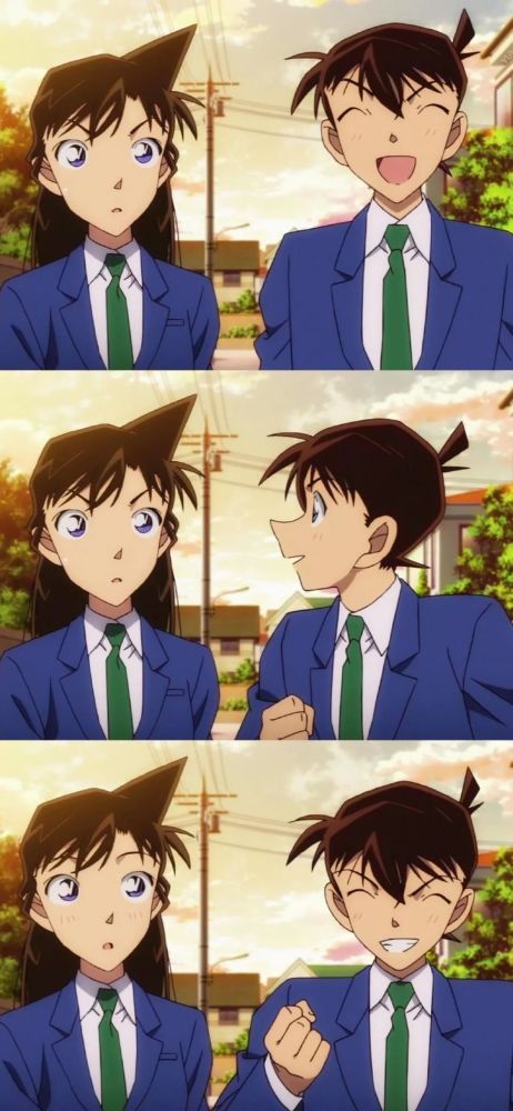 名侦探柯南壁纸新一小兰甜蜜三宫格壁纸