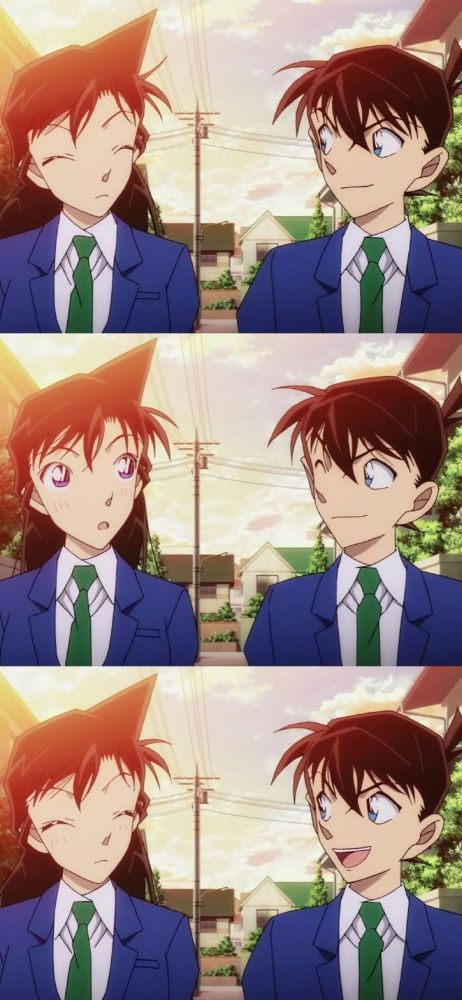 名侦探柯南壁纸 新一小兰甜蜜三宫格壁纸