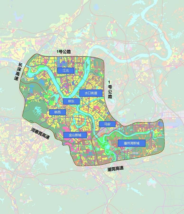 文稿针对东江,西枝江,新开河流域主要腹地,"四环内"  "惠州湾产业新城