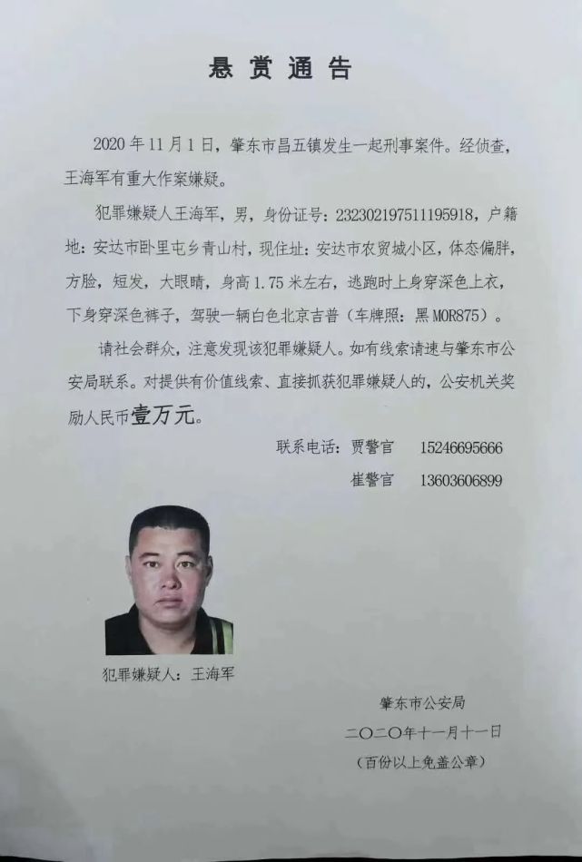 悬赏通告肇东发生一起刑事案件见到此人请报警