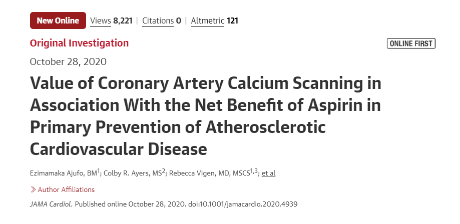 动脉硬化|JAMA 子刊：一级预防能不能吃阿司匹林，靠CAC积分帮助判断