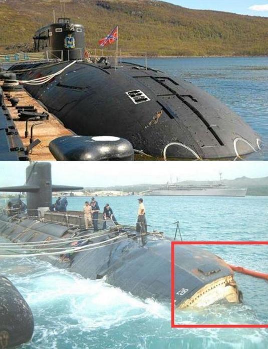 而美军"洛杉矶"级"巴吞鲁日"号攻击核潜艇由于受伤严重,挣扎着返回