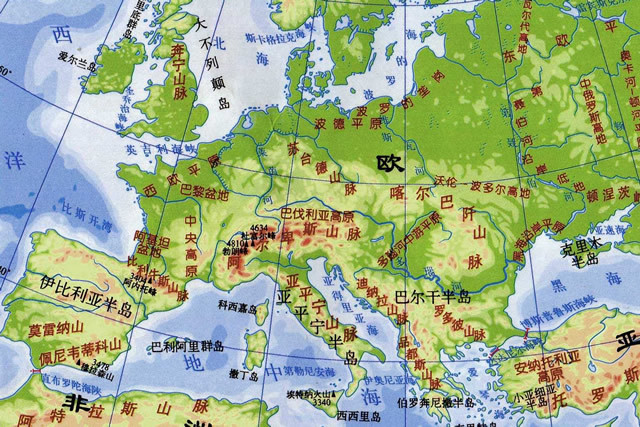 欧洲西部地形图图片