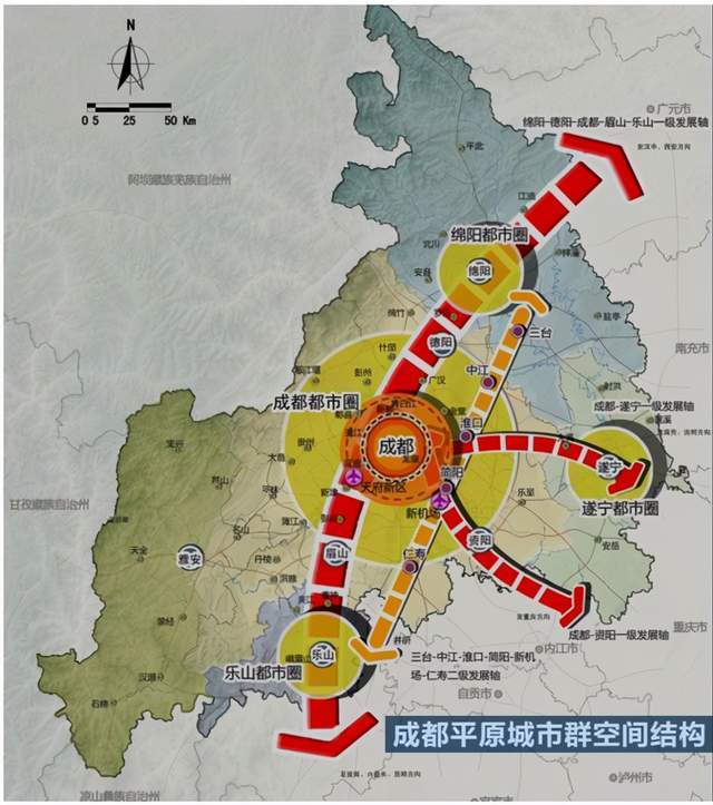 成都平原城市群空间结构所以绵阳当前其实是陷入了区位发展困境了