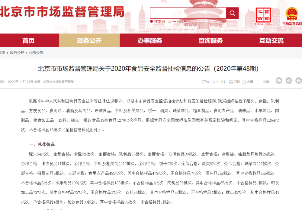 北京|北京市监局通报15批次食品不合格醉清风、那味坊两家餐企上榜