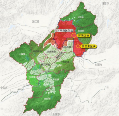 52平方公里(約11275畝),空間佈局分為2片,分別是蘇溪區塊和廿三里區塊