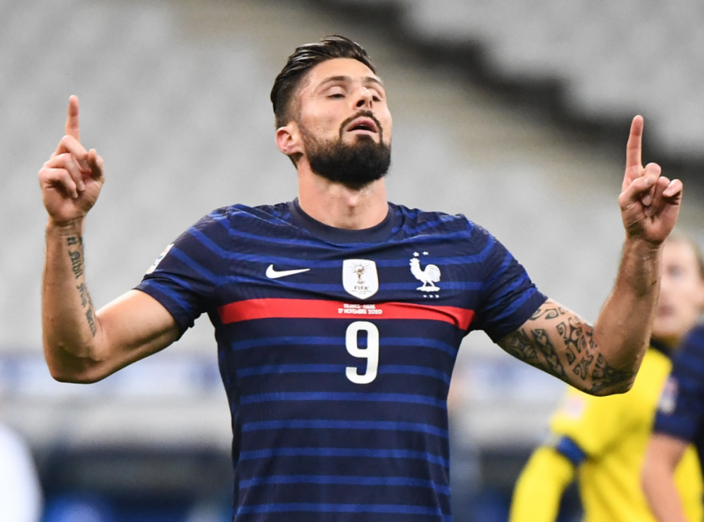 42法国送瑞典降级吉鲁梅开二度5胜1平16分拿下最高积分