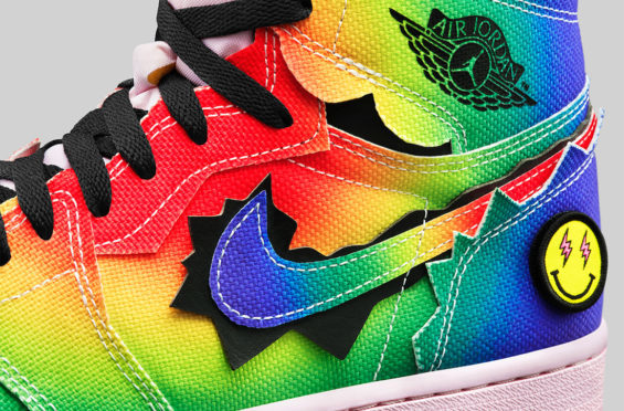 j balvin x aj1十二月市售!彩虹色鞋身细节丰富