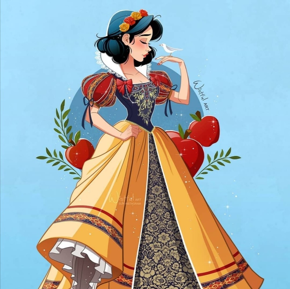 画师笔下的迪士尼公主爱洛和乐佩很幸福爱丽儿如同仙女下凡