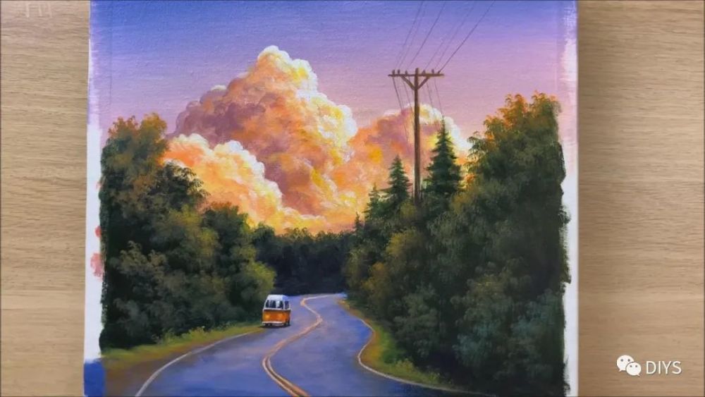 手工绘画漂亮的公路风景画