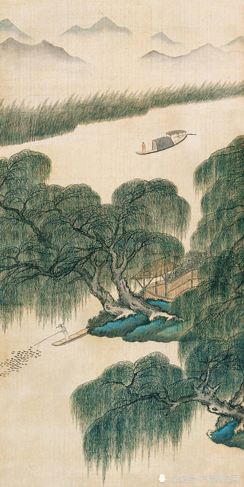 江南好,春光美,张崟绘《柳荫观山》|山水画|柳荫观山|张崟|江南