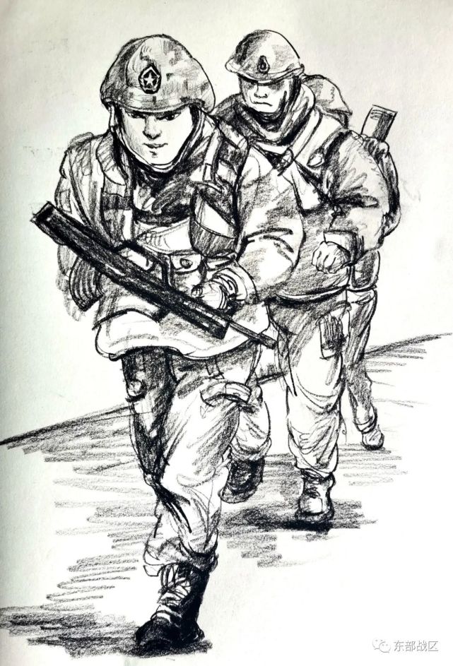 军人动漫素描图片