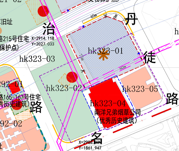 北至东长治路;hk323-05地块:东至丹徒路,南至东大名路,西至hk323-04