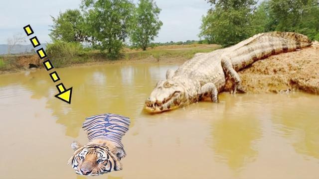 老虎秒杀鳄鱼全过程老虎鱼是打不过猫的你再强你还是一条鱼