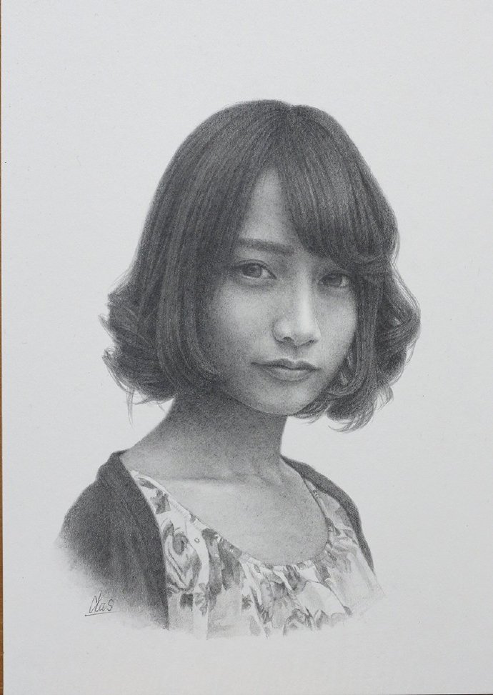 日本画家冈靖知yasutomooka素描人像