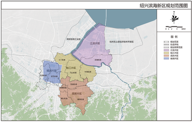新区规划控制总面积430平方公里,空间范围包括绍兴滨海新城江滨区