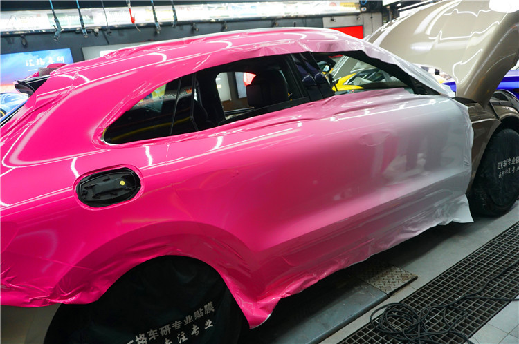 保时捷卡宴全车改色白渐变粉彩绘膜teckwrap车身改色膜汇格车研贴膜