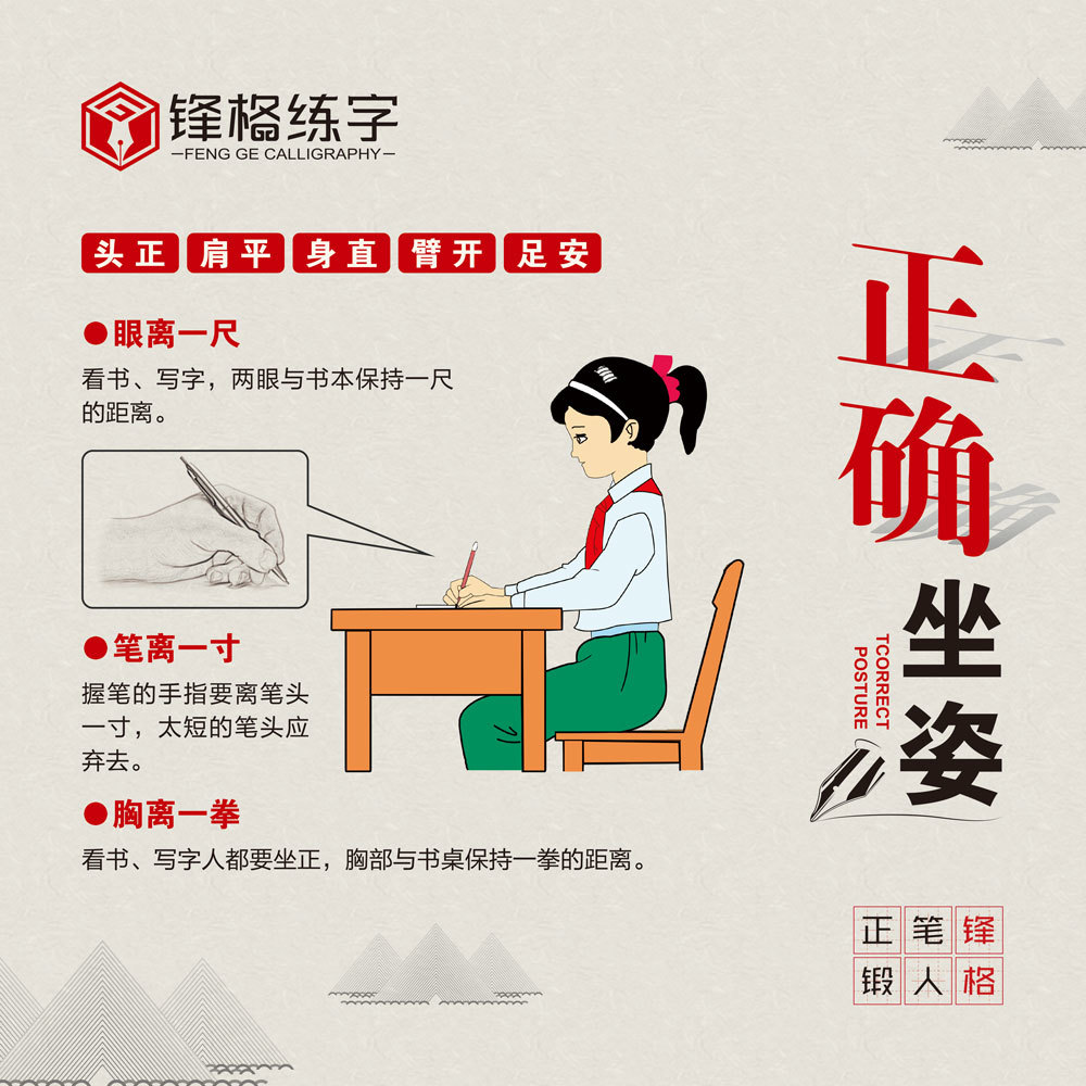既需要正确的握笔姿势,也需要正确的端坐姿势