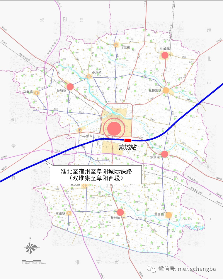 (上图,线路经过蒙城境内范围.