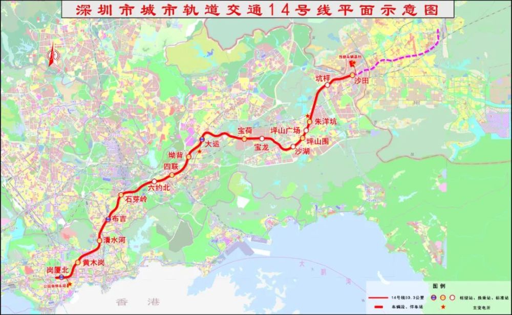 项目到地铁14号线「宝荷站」直线距离约200米,一期建设段为岗厦北
