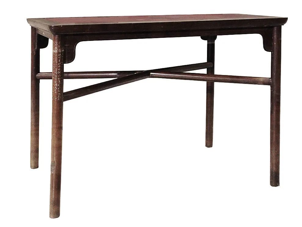 项元汴款黄花梨十字枨小画桌,腿足上刻有铭文