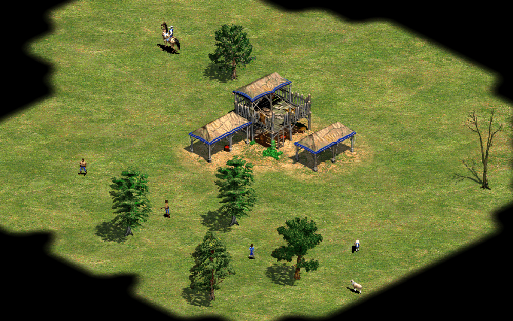 靶场,大量的制造弓箭兵,最好跑到对方的伐木场或磨坊附近搞一个弓箭塔