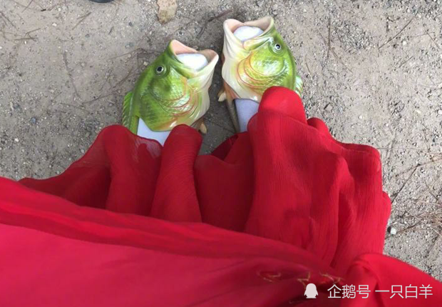  . 杨紫戴鱼头面具喝水