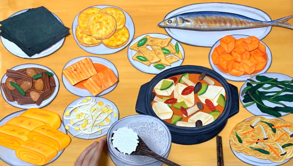 网友制作定格动画评论一堆纸片韩式美食为何我会流口水