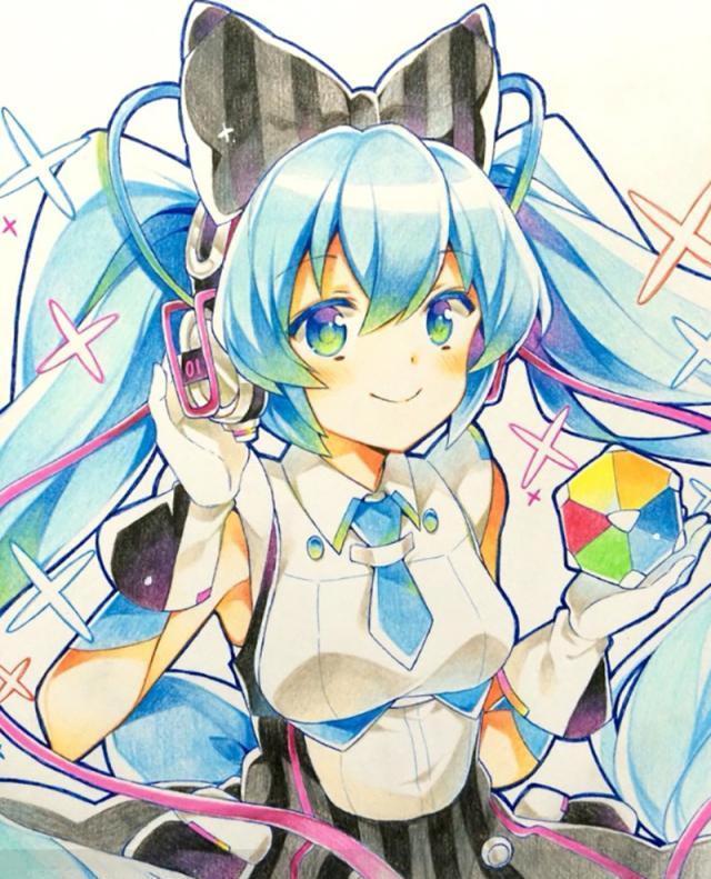 彩铅画初音未来图片