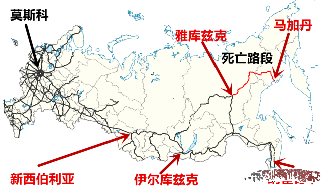 莫斯科,新西伯利亚,伊尔库兹克,纳霍德卡以及马加丹等地的联邦公路网