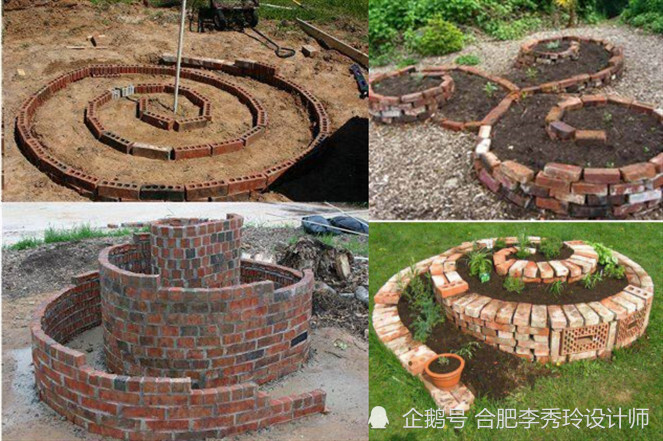 10㎡院子捯饬捯饬,拉来一车旧红砖砌个螺旋花坛,试试种菜种花