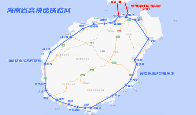 >海南高铁线路规划图海南省高速铁路:海南环岛铁路东环段(海口至三亚)