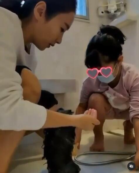 黎姿与女儿为爱犬洗澡豪宅浴室装修曝光面积很狭窄