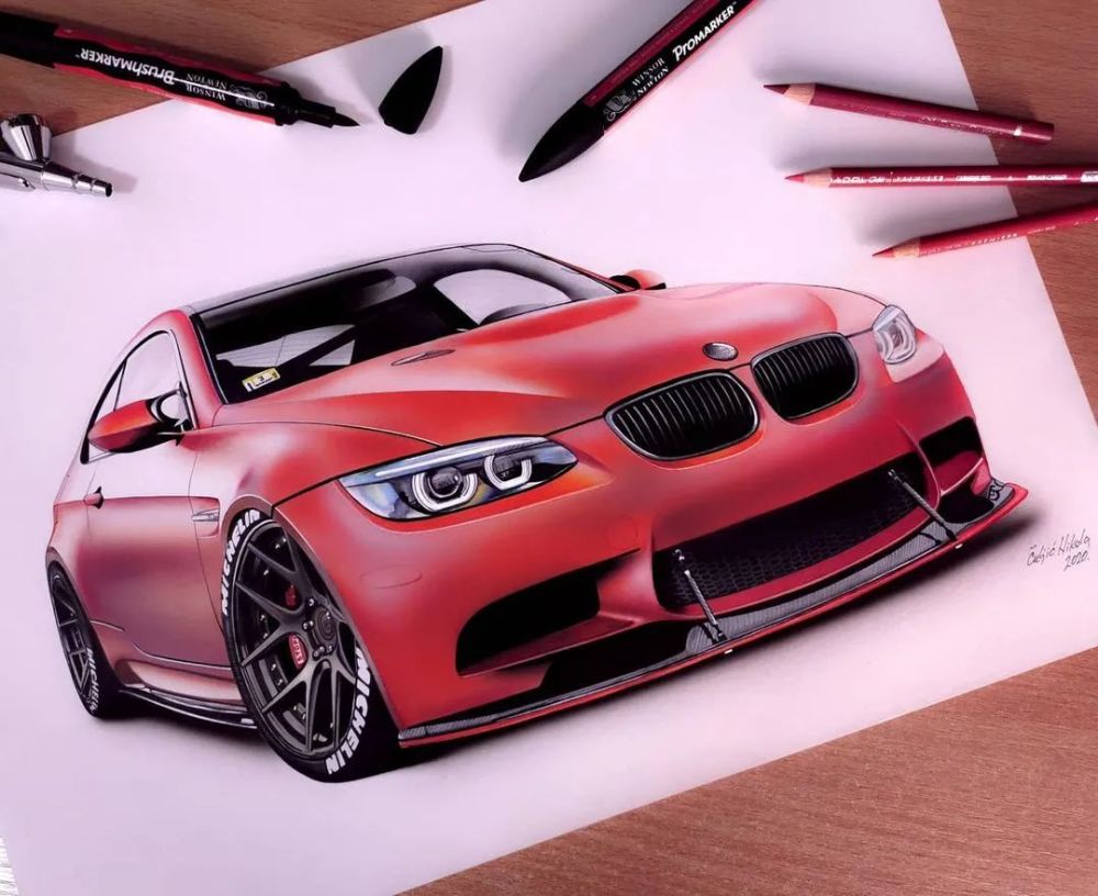 足以让人以假乱真及这些富有创意的3d手绘用彩铅画各种精美的汽车