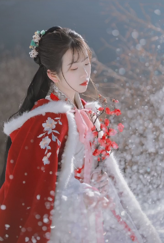 白雪映红梅,雪中拍汉服,网友:这是仙女吗?