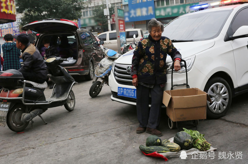 东北早市卖菜的老人们90岁爷爷推木童车卖自己种的菜