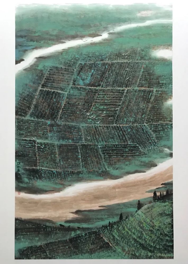 白霜亮《渭河平原》 纸本设色   200cm x124cm  2018年