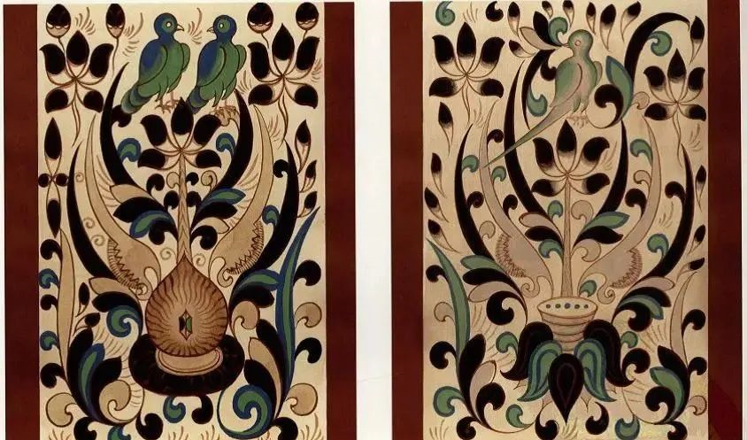 莫高窟壁画西魏288窟1窟内景与人字坡纹样花鸟生灵