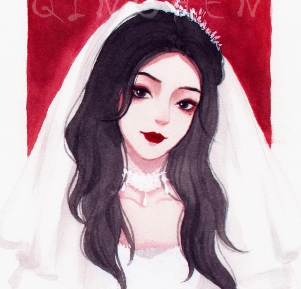 手绘风格婚纱女生头像